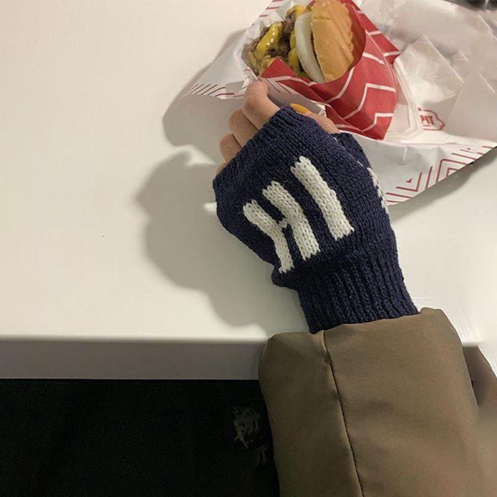 Găng Tay Hở Ngón Vải Nhung Dệt Kim Thoáng Khí Thời Trang Thu Đông Cho Nam