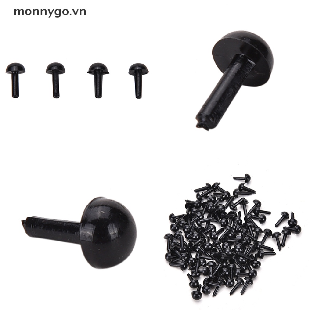 Set 100 Mắt Nhựa Màu Đen 4 Kích Cỡ Cho Búp Bê Thú Nhồi Bông DIY