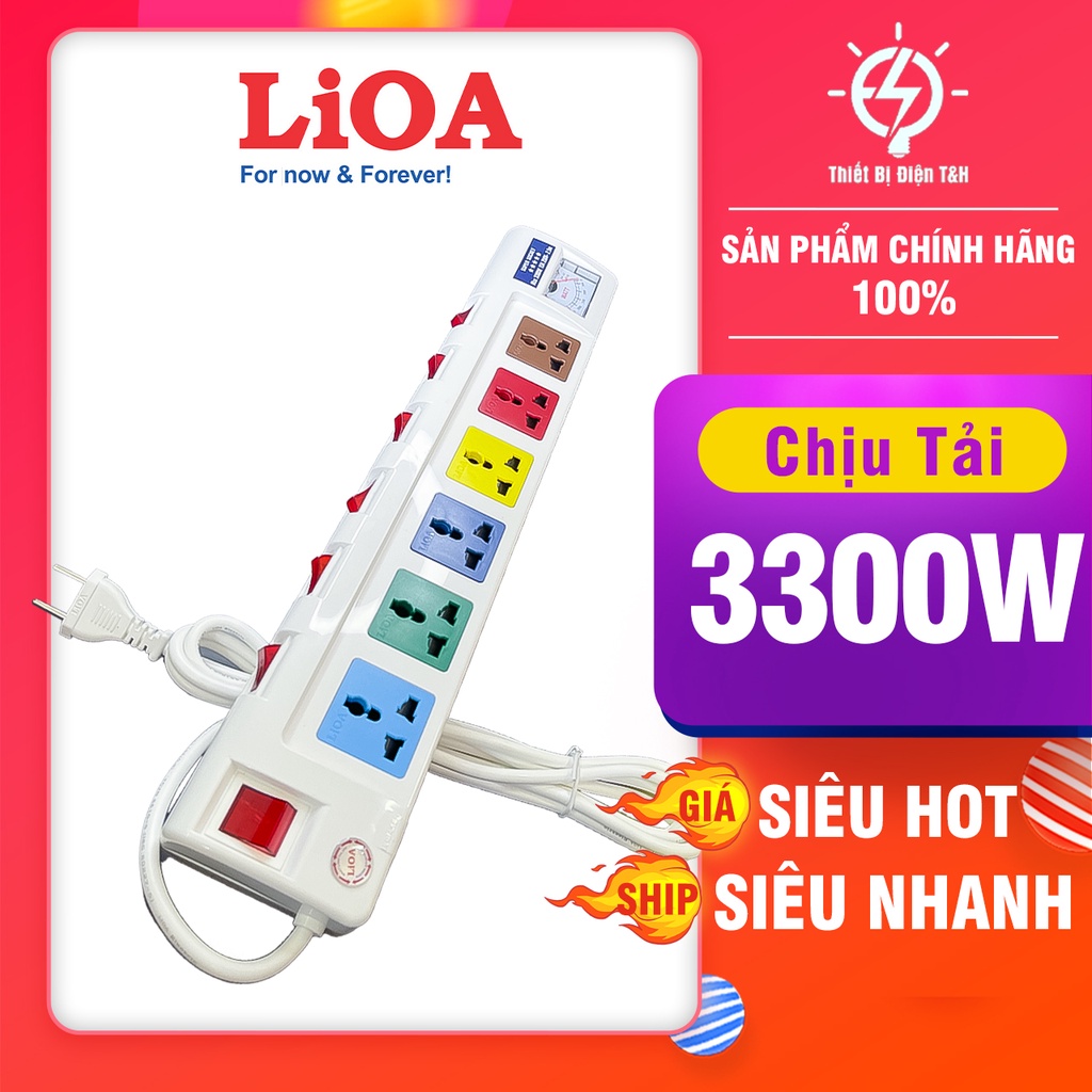 Ổ cắm điện chịu tải, công suất lớn LIOA, 6 ổ cắm, 6 công tắc, 6OFSSA2.5-2