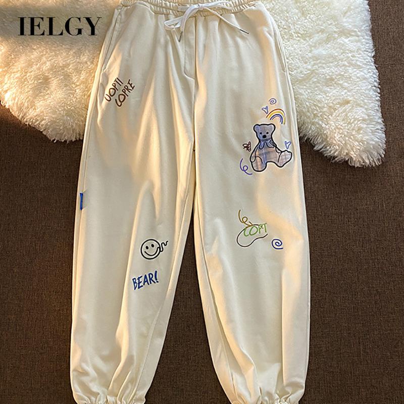 Quần dài thể thao IELGY ống rộng bằng cotton cá tính cho nữ