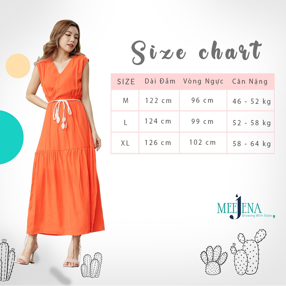 Váy Nữ Maxi MEEJENA Sát Nách Cổ TIM Vải Đũi Thắt Dây Eo, Trơn 2 Màu 46 - 64 kg - 3958