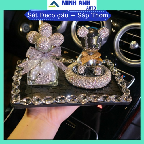 Sét decor gấu ngồi có sáp thơm khử mùi trang trí taplo (sét N4)