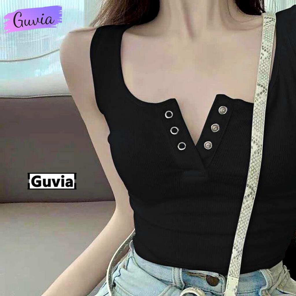 Áo Croptop Ba Lỗ Nữ Sát Nách Cổ Vuông Cúc Bấm Thun Gân Chất Tốt, Áo kiểu nữ mặc đẹp GUVIA
