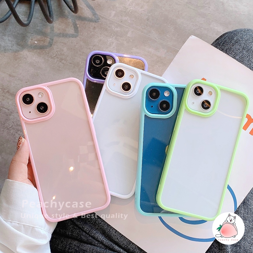 Ốp điện thoại bằng PC cứng trong suốt màu kẹo ngọt thích hợp cho Apple iPhone 13 12 11 Pro Xs Max Xr X 7 8 Plus