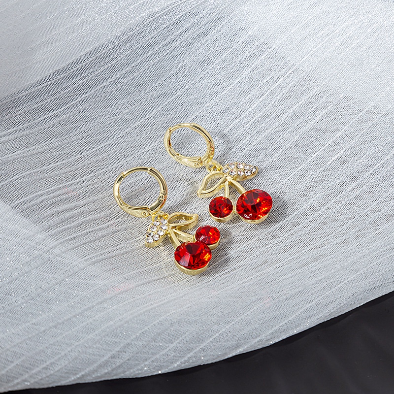 Bông Tai Mạ Bạc 925 Hình Quả cherry Đỏ Phong Cách Hàn Quốc Dễ Phối Đồ