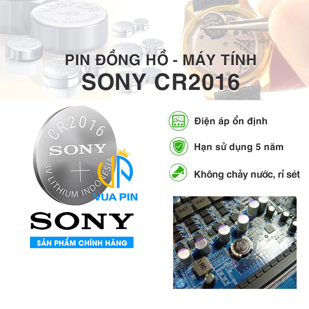 Pin lithium 3V CR2016 chính hãng Sony dùng cho CMOS máy tính, Laptop, đồng hồ, đèn LED, thiết bị điện tử - Pin cúc áo