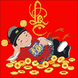 Tranh thêu chữ thập chữ lộc-red