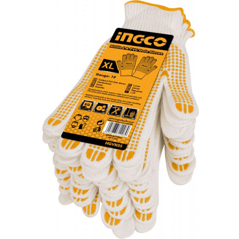 Găng tay dệt kim &amp; có đốm chấm nhựa PVC INGCO HGVK05