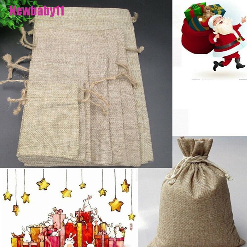 Bộ 5 túi dây rút bằng vải bố tự nhiên dùng đựng quà tiệc cưới tiện lợi