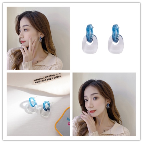 Bông Tai Hình Tròn Màu Xanh Dương Thời Trang Xinh Xắn Cho Nữ