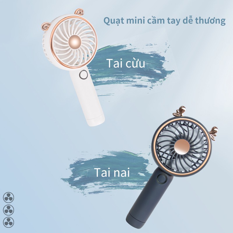 Quạt tích điện cầm tay đèn LED tinh tế nhỏ có đế để bàn với 3 tốc độ gió