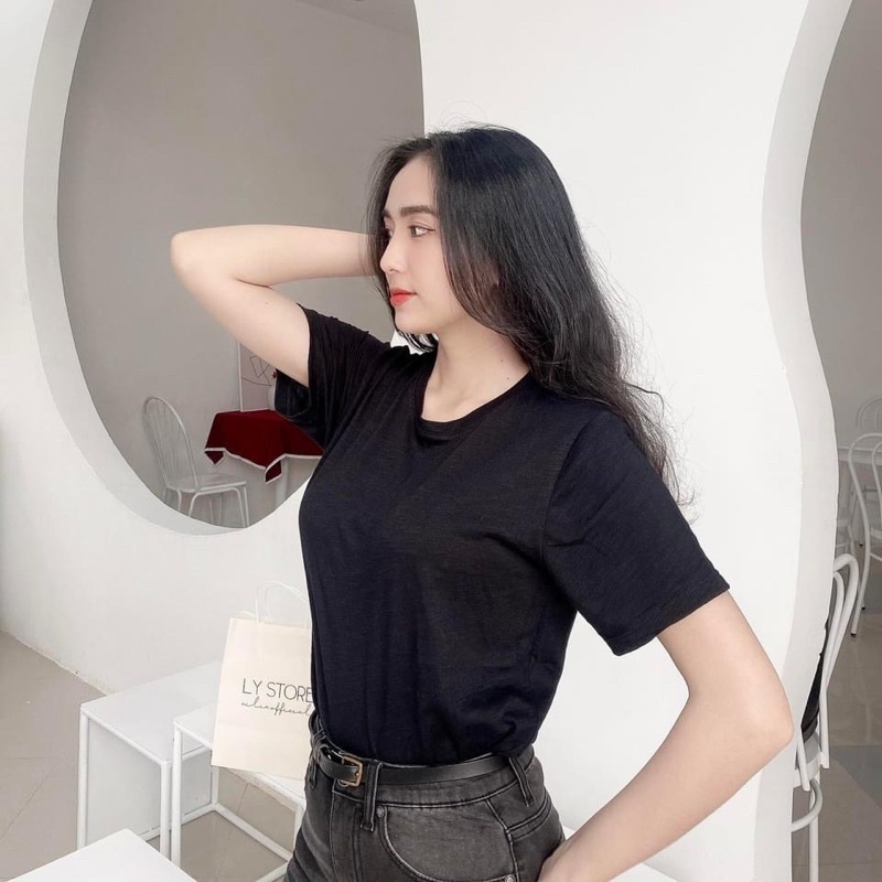Áo thun trơn cổ tròn zara basic cotton sượt organic
