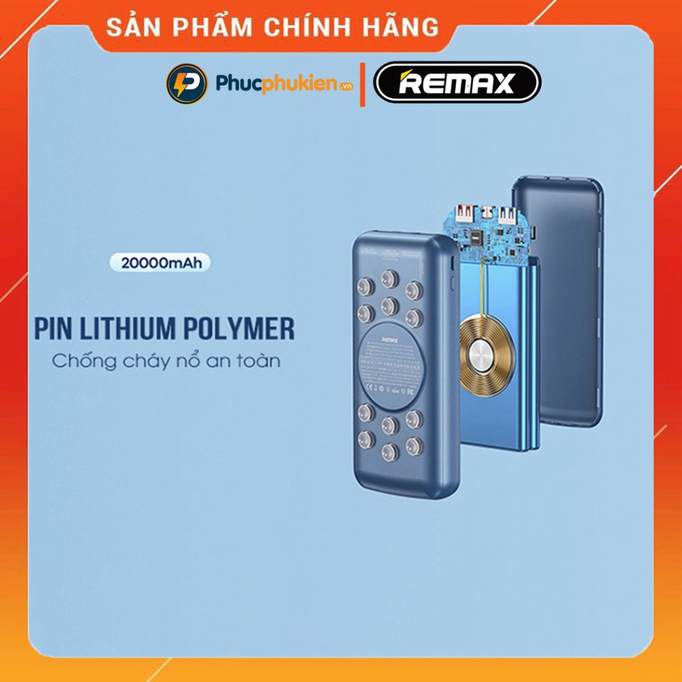 TỐT NHẤT Sạc dự phòng không dây 20000mah chính hãng Remax RPP 207 sạc không dây 15w và 3 cổng sạc nhanh iPhone 20w Phúc 