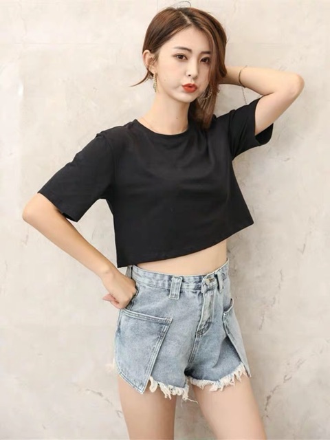 Áo croptop trơn ngắn tay đủ màu DTR0519