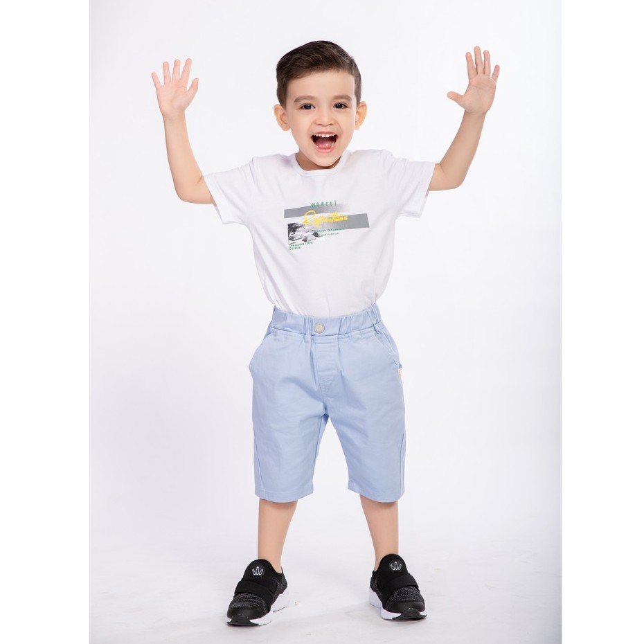 Áo phông bé trai màu trắng Crown Kids Fashion T-Shirt CKBS2100209 cho bé 3-9 tuổi size 3-7