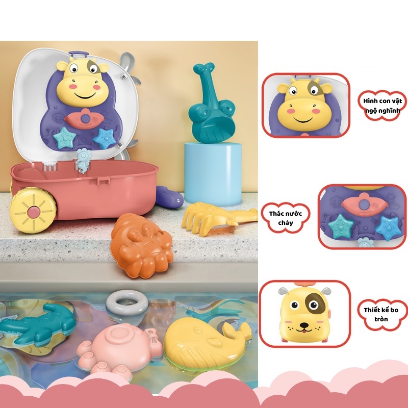 Đồ chơi bãi biển vali xúc cát đi biển dành cho các bé nhiều chi tiết, vali kéo du lịch cho bé - DNHTOYS