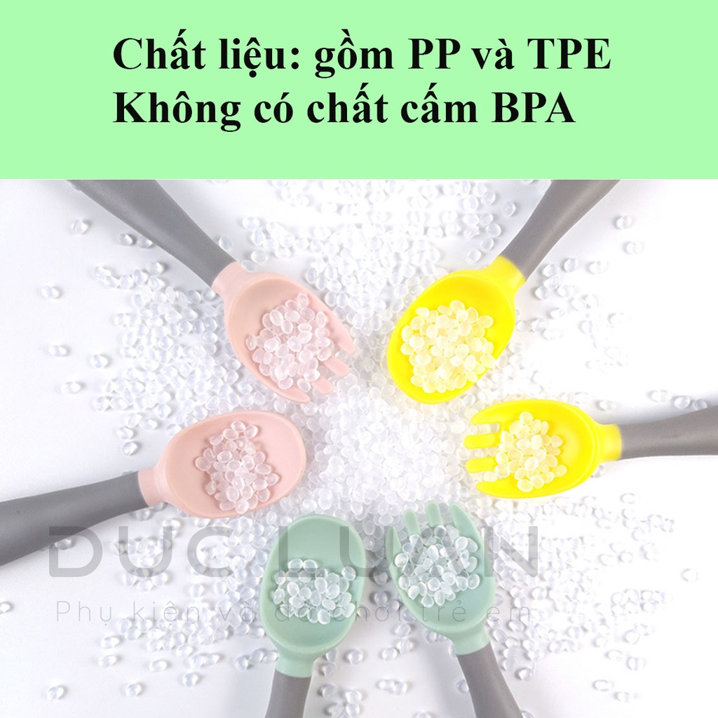 Thìa dĩa cho bé tập ăn - Bộ thìa nĩa tay cầm uốn cong cho bé tập xúc ăn dặm