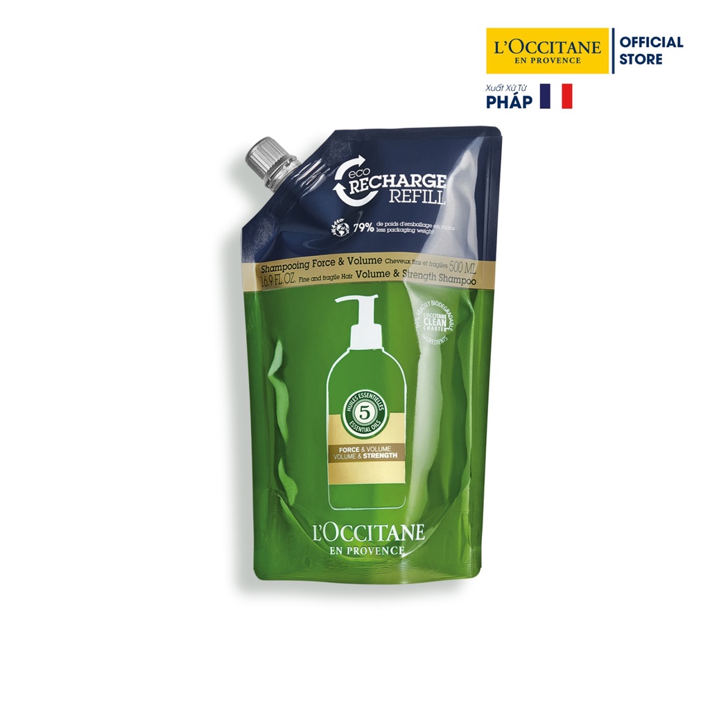 [TÚI REFILL] Dầu Gội Phục Hồi Tóc Chắc Khoẻ và Bồng Bềnh Tự Nhiên Strenght &amp;Volume 500ml L'Occitane