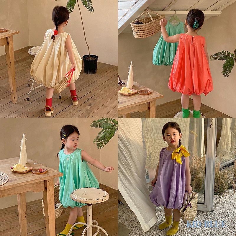 Đầm Công Chúa Không Tay Màu Trơn Thời Trang Mùa Hè Hàn Quốc Cho Bé Gái