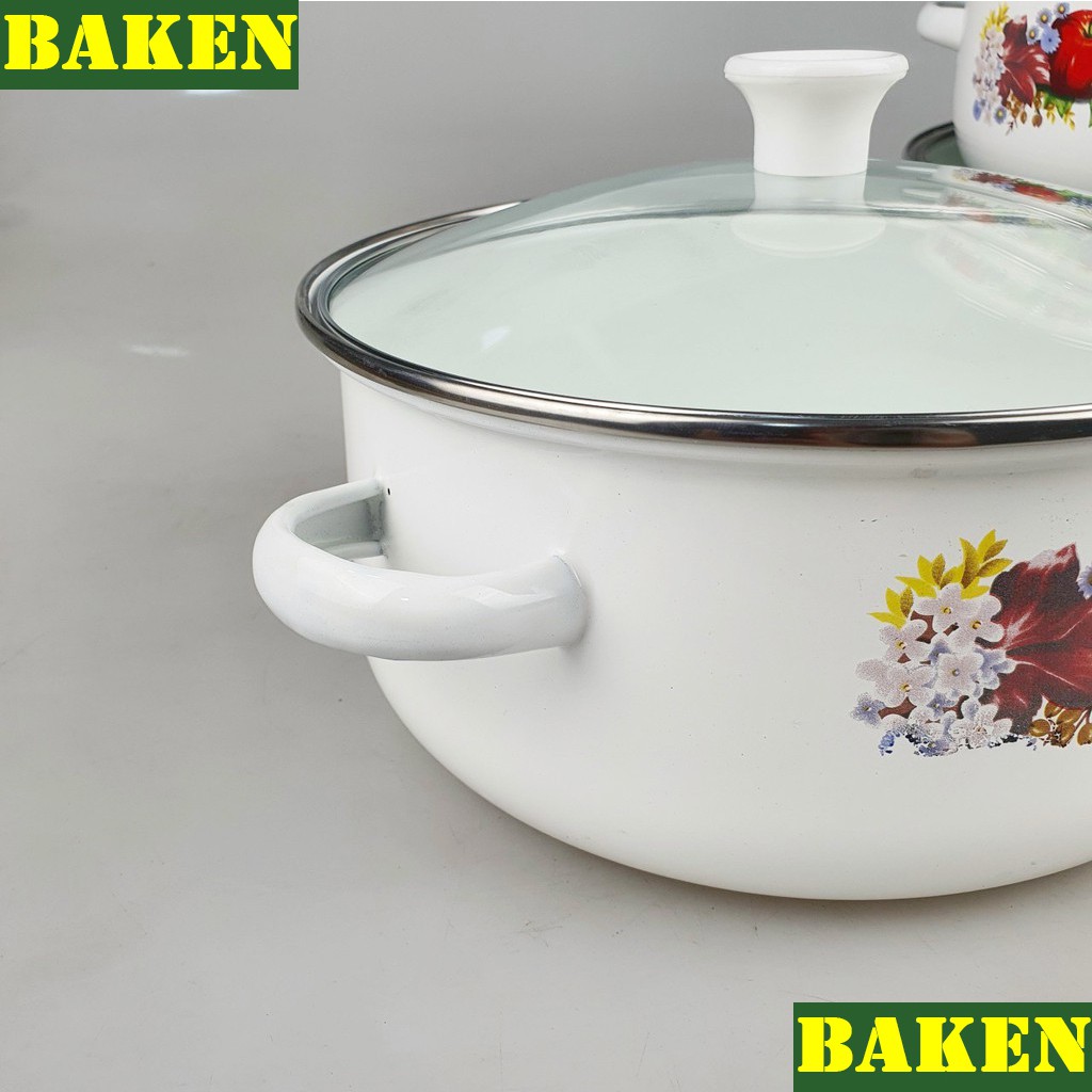 Bộ Nồi Tráng Men Sứ Ceramic REOONA - Bộ Nồi Thép Đáy Từ 5 Cái Cao Cấp - BAKEN