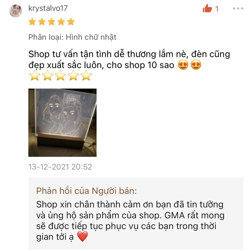 Đèn ngủ tự khắc theo yêu cầu GMA Studio