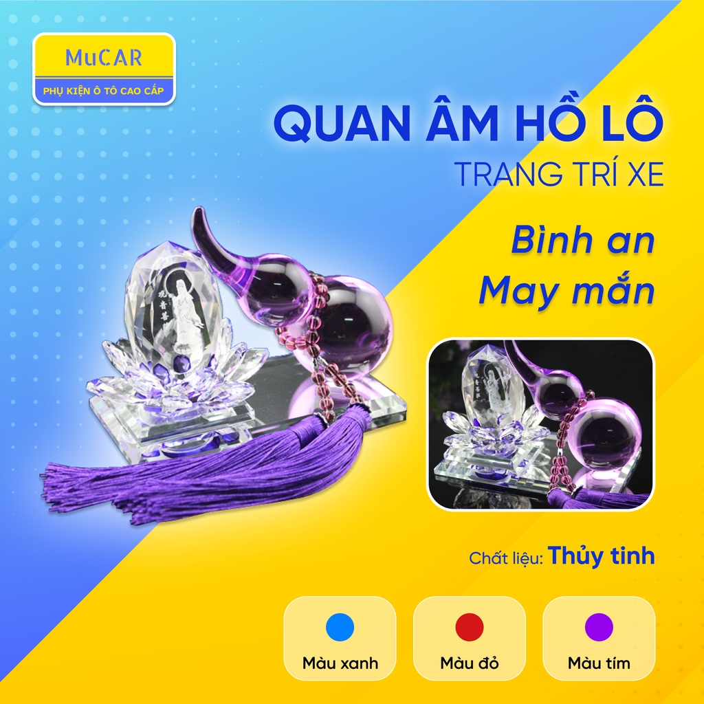 Tượng Quan Âm Hồ Lô Trang Trí Ô Tô Thuỷ Tinh Cao Cấp, Tượng Nước Hoa Để Taplo Xe Hơi, Tượng Phật Quan Âm Đài Sen Cao Cấp