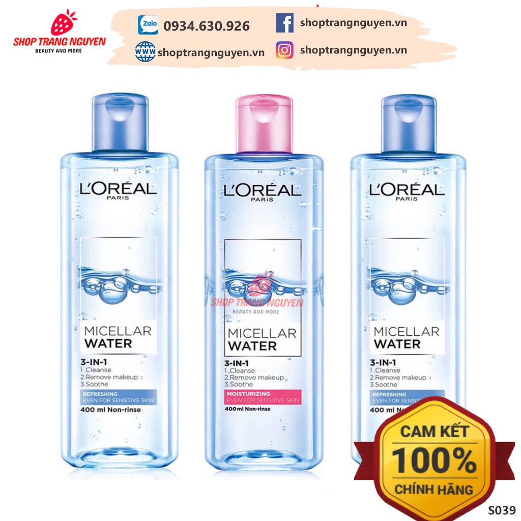 Nước tẩy trang dùng cho mọi loại da Loreal Paris - L'Oreal Paris 3-in-1 Micellar Water