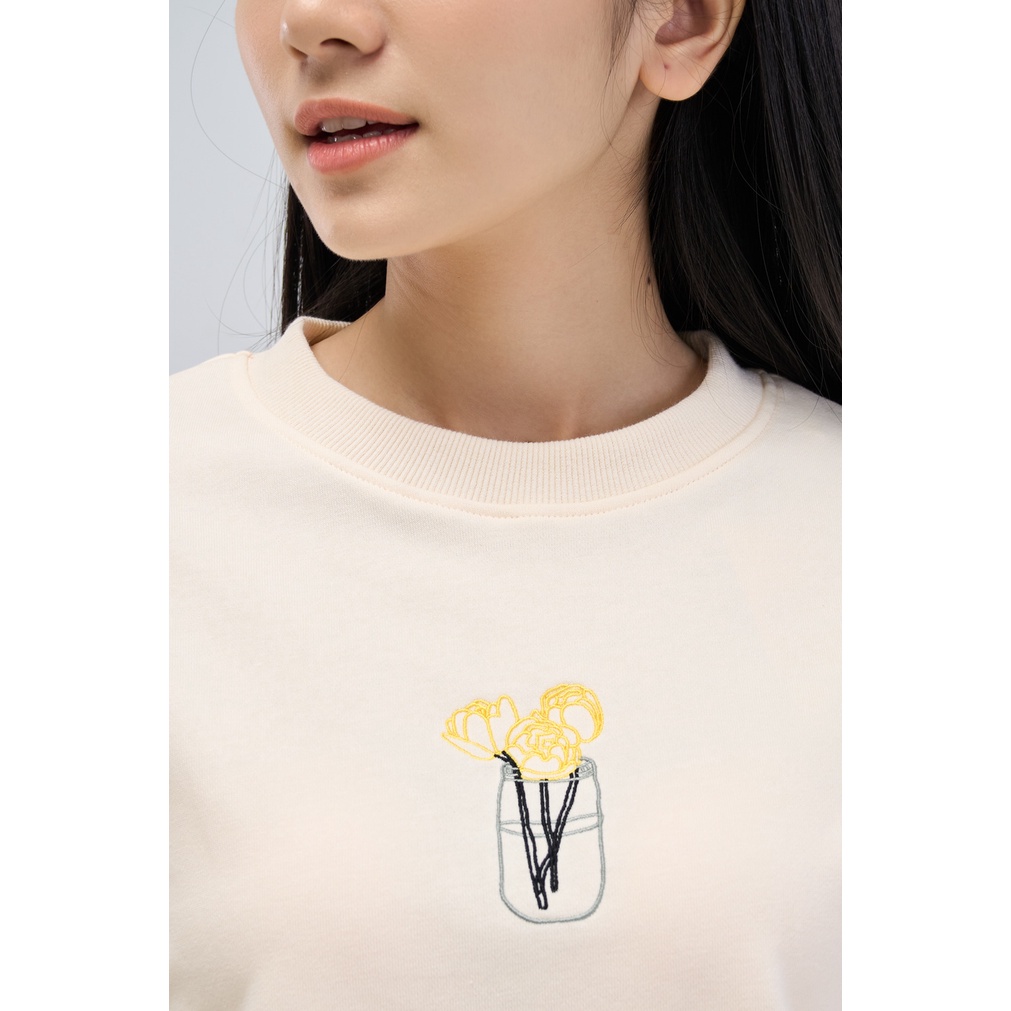 [Mã WABR2711 giảm 10% đơn 250K] Áo nỉ nữ YODY dài tay cổ tròn thêu hoa vải min không xù ATN4416 | BigBuy360 - bigbuy360.vn