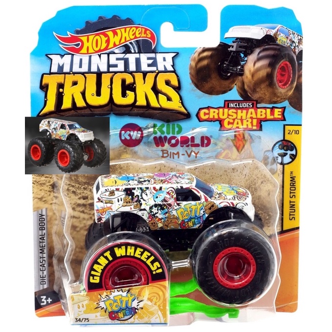 Xe mô hình Hot Wheels Monster Trucks Crushable Car Giant Wheels Potty Central GJD97.