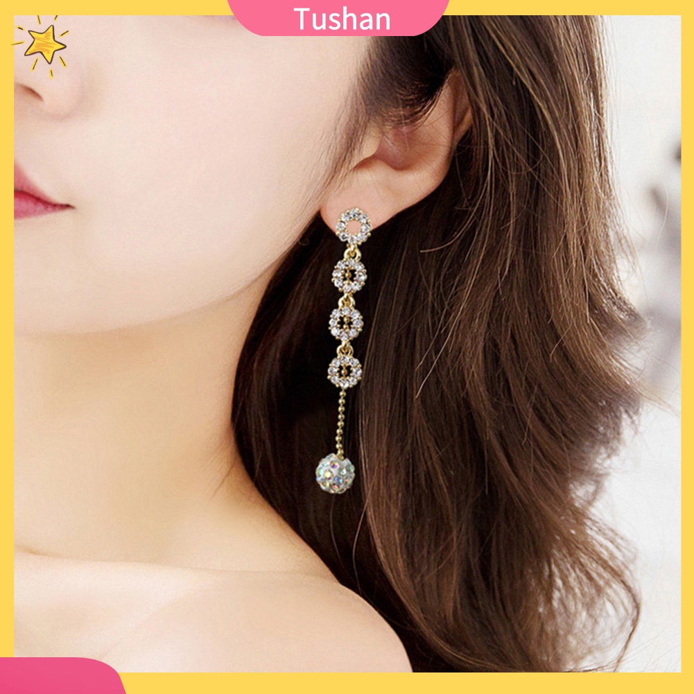 Khuyên tai dài đính đá giả thời trang xinh xắn cho nữ