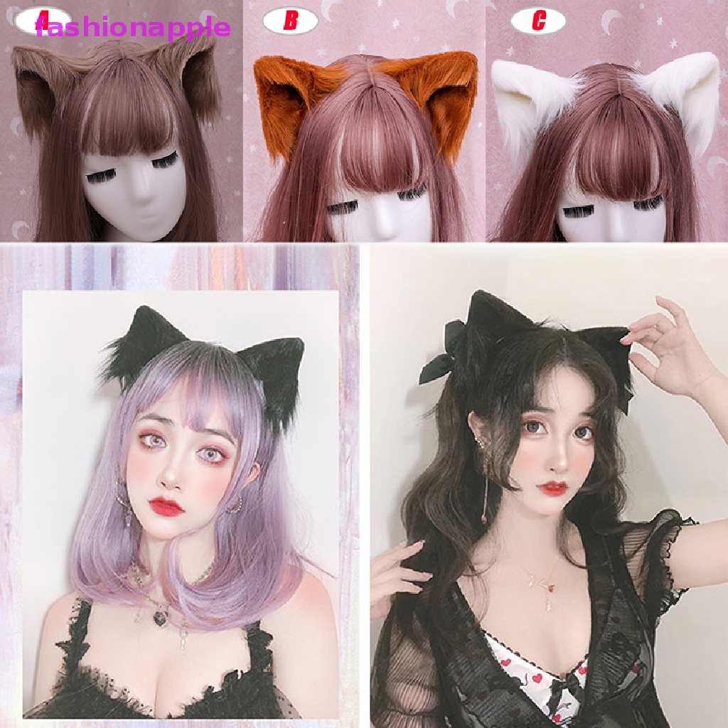 Kẹp Tóc Hình Tai Mèo Phối Lông Dễ Thương Phong Cách Lolita
