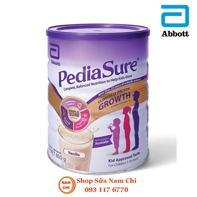 [DATE MỚI] Sữa Bột Abbott Pediasure Nắp Tím 850g Cho Trẻ Suy Dinh Dưỡng Biếng Ăn - Hàng Úc