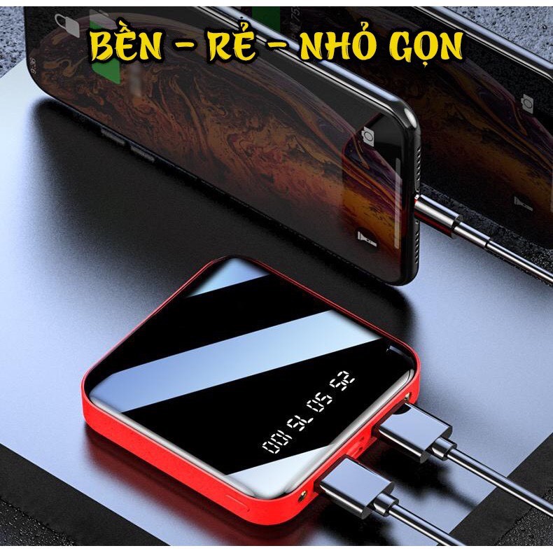 XẠC DỰ PHÒNG 12.000 MINI POWER BANK GƯƠNG VUÔNG THÔNG MINH