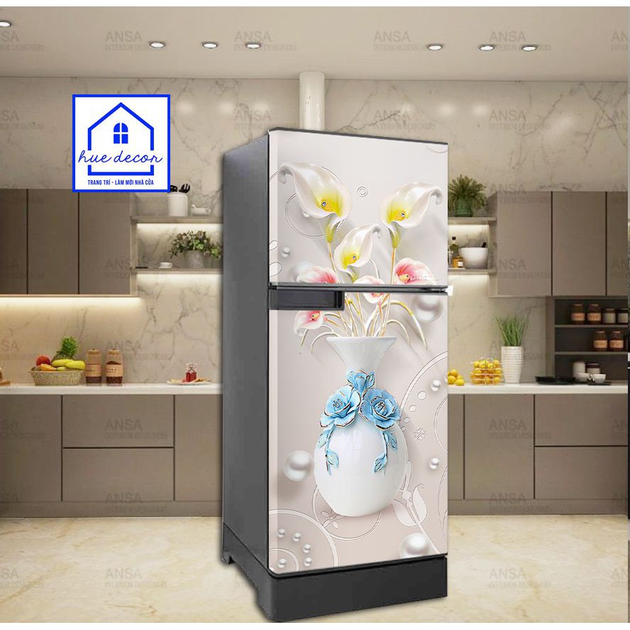 Miếng dán tủ lạnh hoa loa kèn HUE DECOR  - Chất liệu decal cao cấp siêu bền phù hợp với mọi không gian
