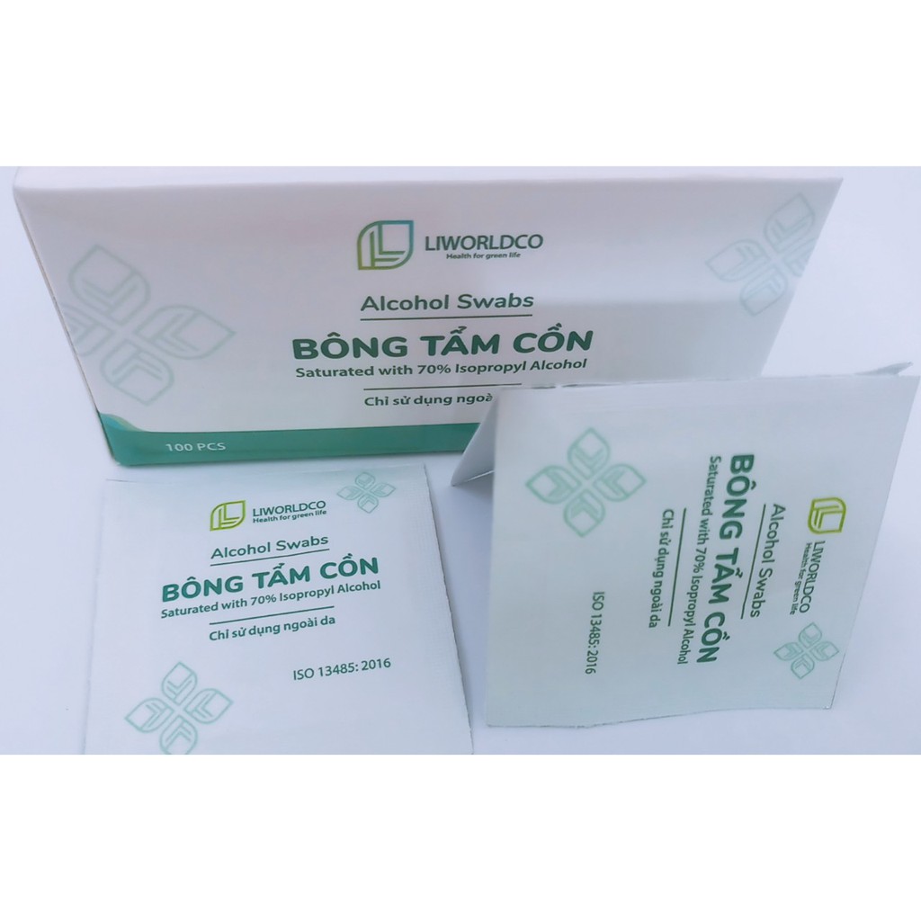 Hộp 100 Bông Tẩm Cồn- Chăm Sóc Vết Thương hoặc Vệ Sinh Màn Hình Điện thoại