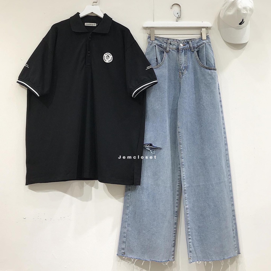 Quần Jeans JEMCLOSET Dáng Dài Rách Gối Xian From Rộng Cá Tính Phối Đồ Rất Đẹp - 2569