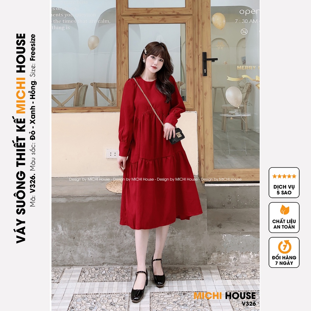 Đầm Suông Dài Thiết Kế Dáng Xuông Rộng MICHI House Váy Xuông Nhung Cổ Tròn Dài Tay Freesize Thu Đông Mặc Bầu Xinh V326 | BigBuy360 - bigbuy360.vn