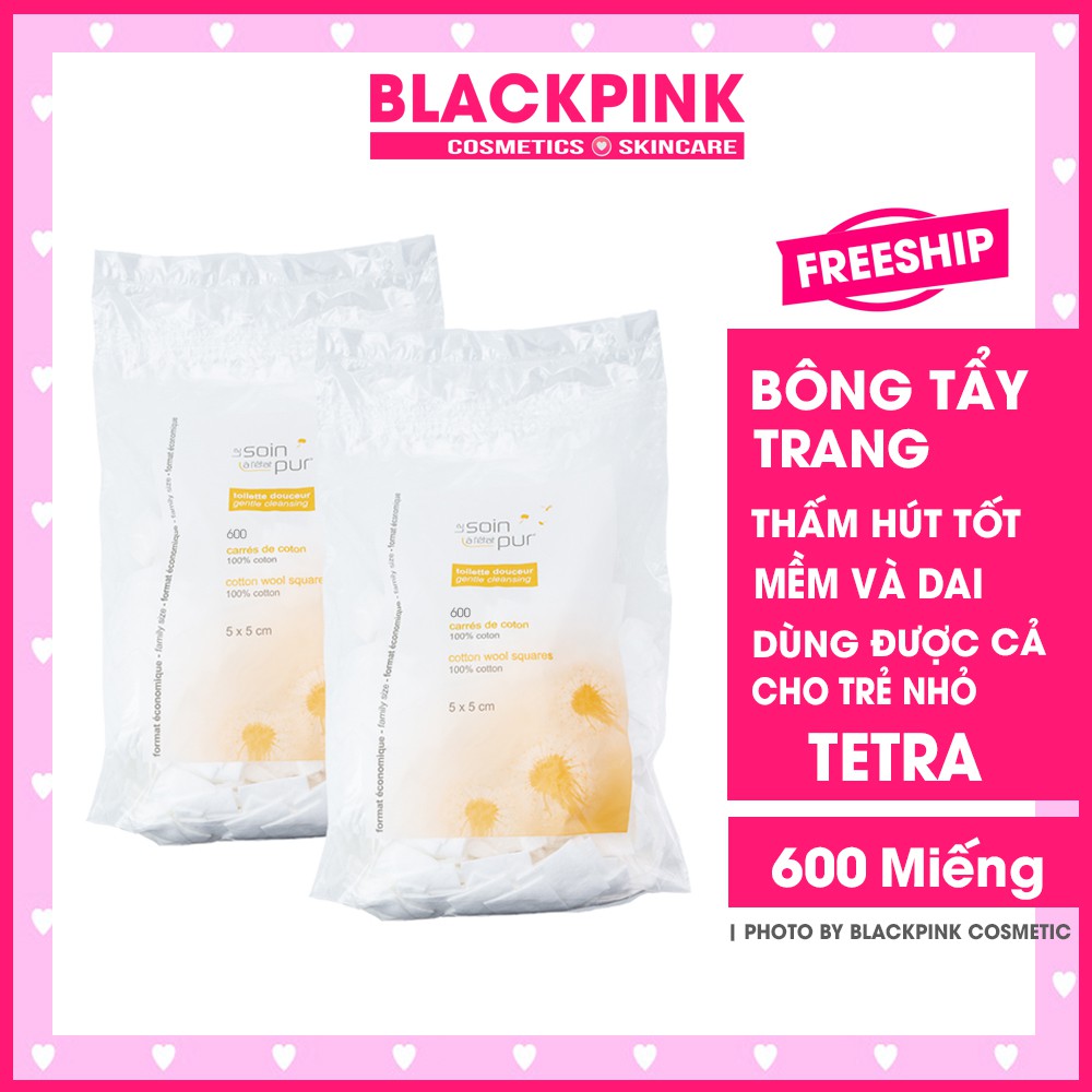 Bông tẩy trang TETRA Le Soin Laretat Pur 600 miếng của Pháp, 100% từ sợi bông thấm hút cực tốt, bông mềm mịn không bở vỡ