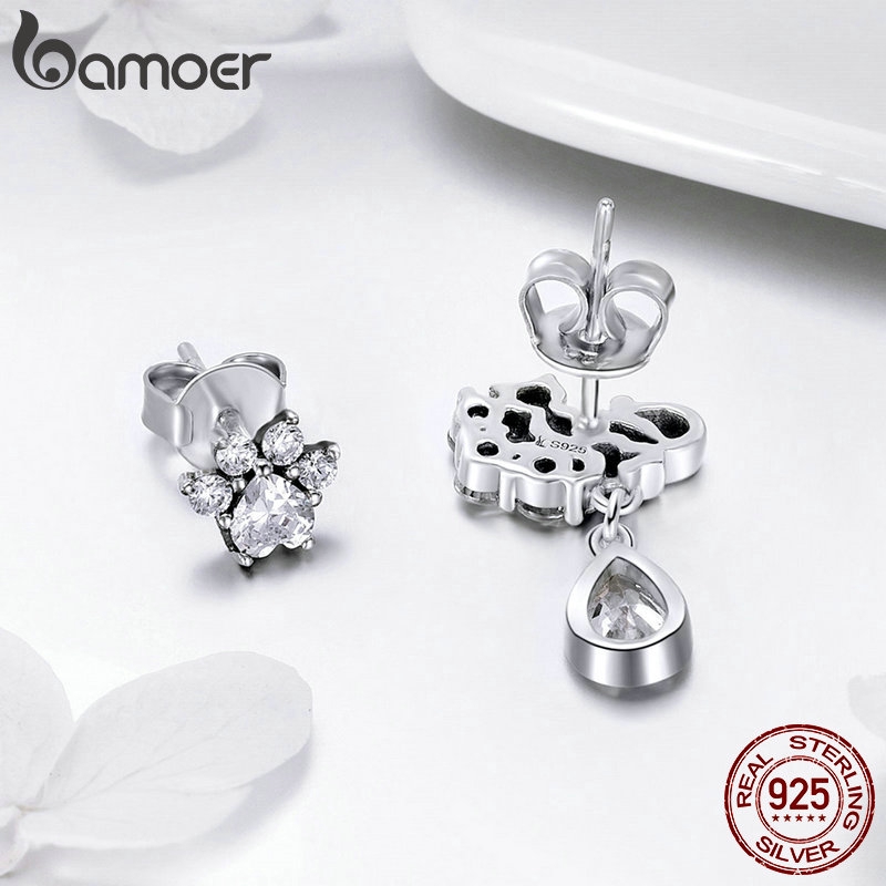 Bamoer Bông Tai bạc 925 Hình Mèo Xinh Xắn Thời Trang 2018 sce424