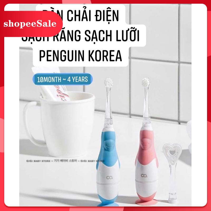 BÀN CHẢI ĐIỆN ĐÁNH RĂNG KÈM ĐẦU CHẢI LƯỠI PENGUIN CHO BÉ từ 10tháng tuổi trở lên