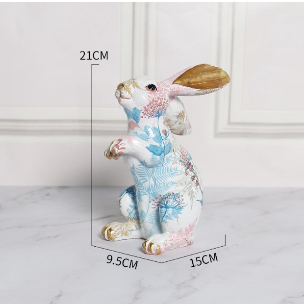 Tượng trang trí- tượng thỏ phục sinh in hoa dễ thương-trưng bày hoặc quà tặng