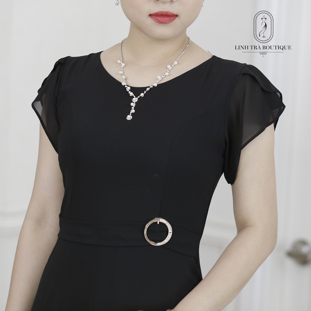 Đầm trung niên cao cấp [LINH TRÀ] đầm voan kèm thắt lưng eo liền có điểm nhấn khoen eo- TM 129 | BigBuy360 - bigbuy360.vn