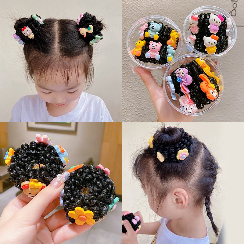 Set 2 Dây Buộc Tóc, Búi Tóc Kèm Tóc Giả Cho Bé Gái PKT45