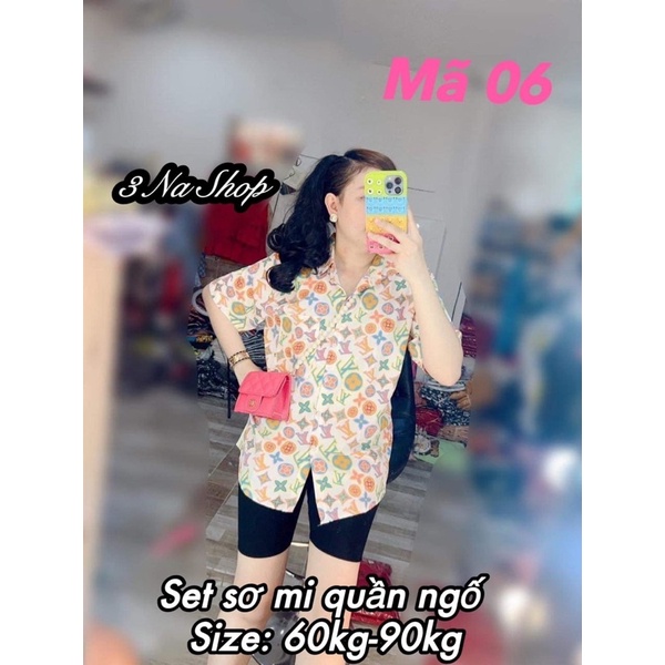 Set đồ bộ áo sơ mi quần thun ngố size lớn từ 60kg đến 90kg