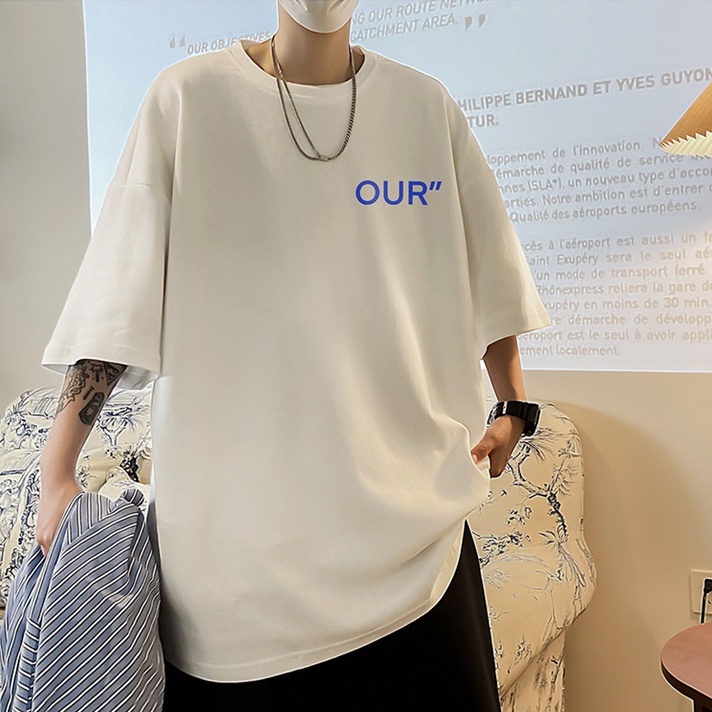 Áo thun IFNICEFUTURE dáng rộng tay ngắn in chữ phong cách Hong Kong cho nam