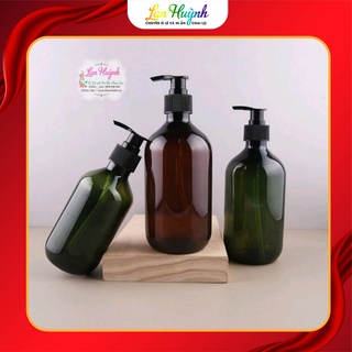 CHAI NHỰA PET VÒI NHẤN 300ML/500ML THÂN NÂU VÀ RÊU ĐỰNG DẦU GỌI ĐẦU