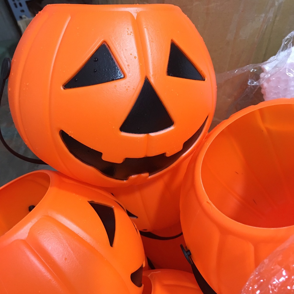 Đèn lồng bí ngô halloween nhựa dẻo rẻ đẹp - Giỏ bí ngô xin kẹo halloween