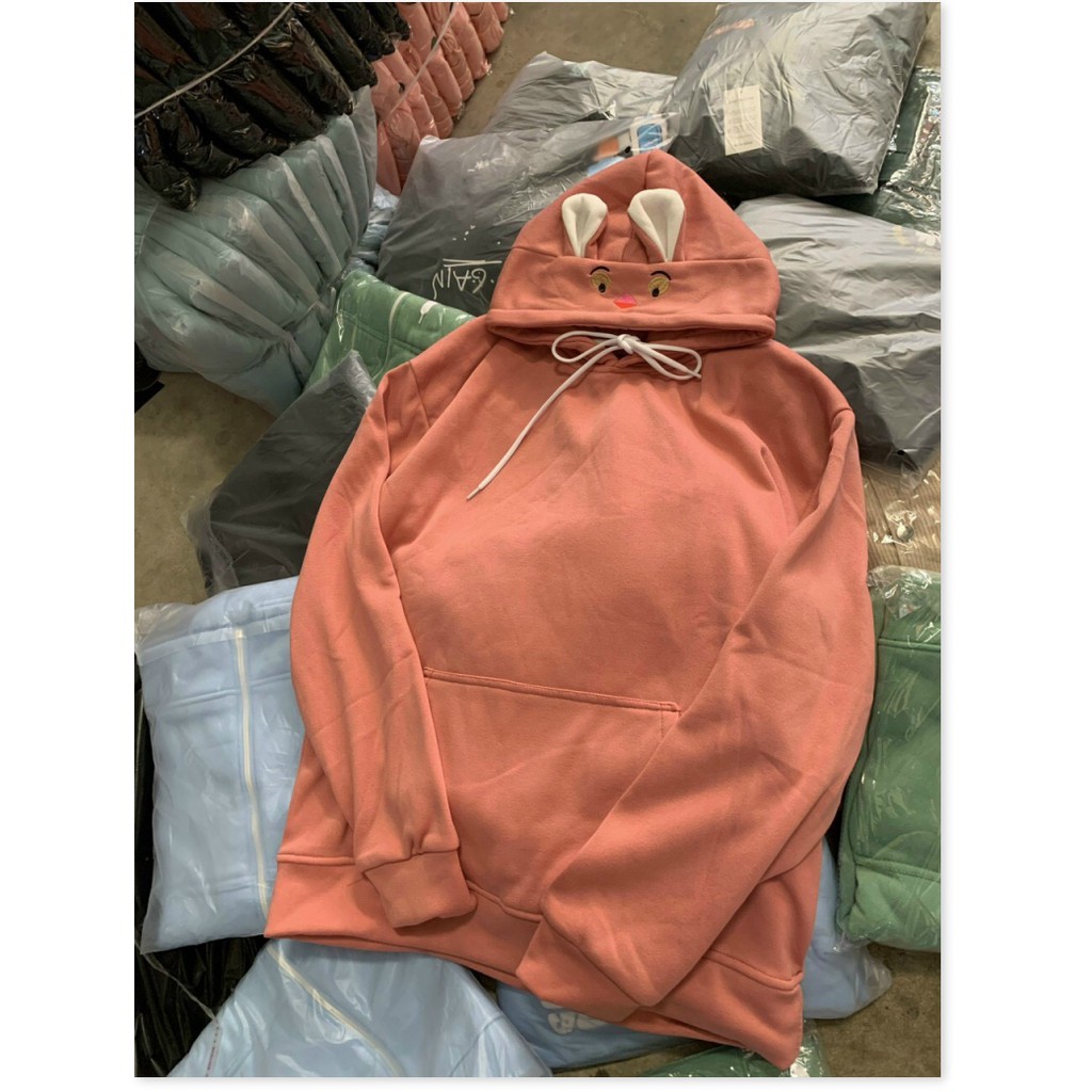 Áo khoác hoodie nam nữ kiểu tai thỏ, (FreeSize dưới 70Kg), form rộng phong cách Hàn Quốc, áo hoodie form rộng unisex vải