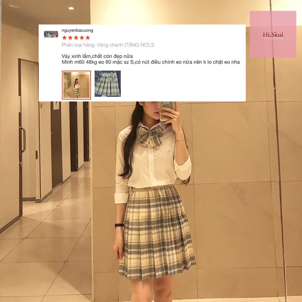 Chân váy ngắn dáng xòe xếp ly kẻ caro học sinh Nhật Bản Hi Skool thời trang học đường TẶNG NƠ