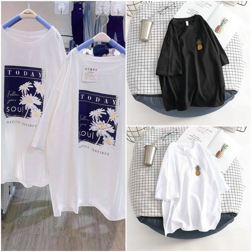 Áo thun tay lỡ form rộng unisex nam nữ in hình hoa quả mùa hè t33